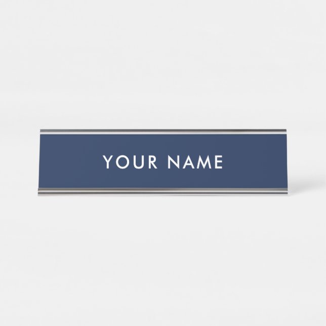 Personalised Modern Minimalist Blue Professional Desk Name Plate (Front)