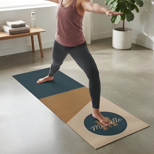 Personalised Modern Minimalist Earth Tone Monogram Yoga Mat (Creator Uploaded)