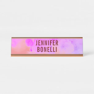 Personalised Modern Minimalist Floral Desk Name Plate