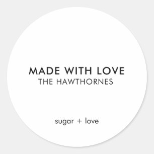 Personalised Modern Minimalist Made With Love Classic Round Sticker