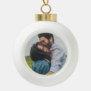 Personalised Modern Minimalist Photo Ceramic Ball Christmas Ornament