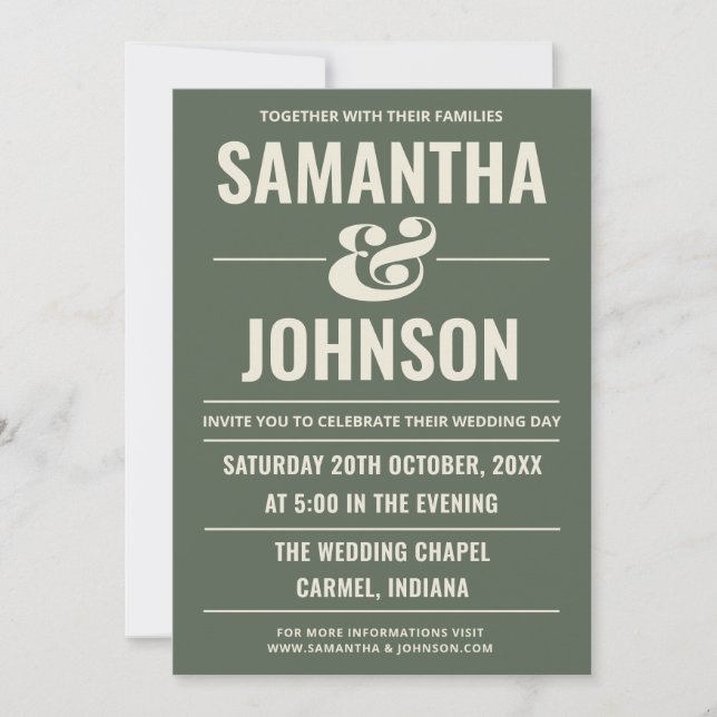 Personalised Modern Minimalist Sage Green Wedding Invitation (Front)