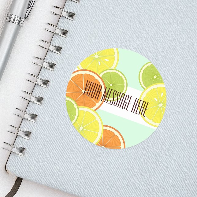 Personalised Modern Mint Green Citrus Fruit Slices Classic Round Sticker (Creator Uploaded)
