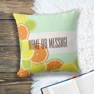 Personalised Modern Mint Green Citrus Fruit Slices Cushion