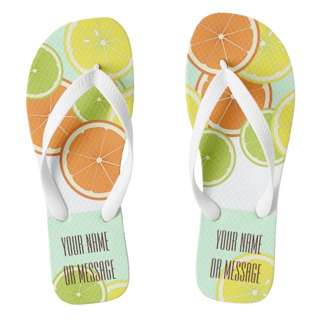 Personalised Modern Mint Green Citrus Fruit Slices Jandals (Footbed)