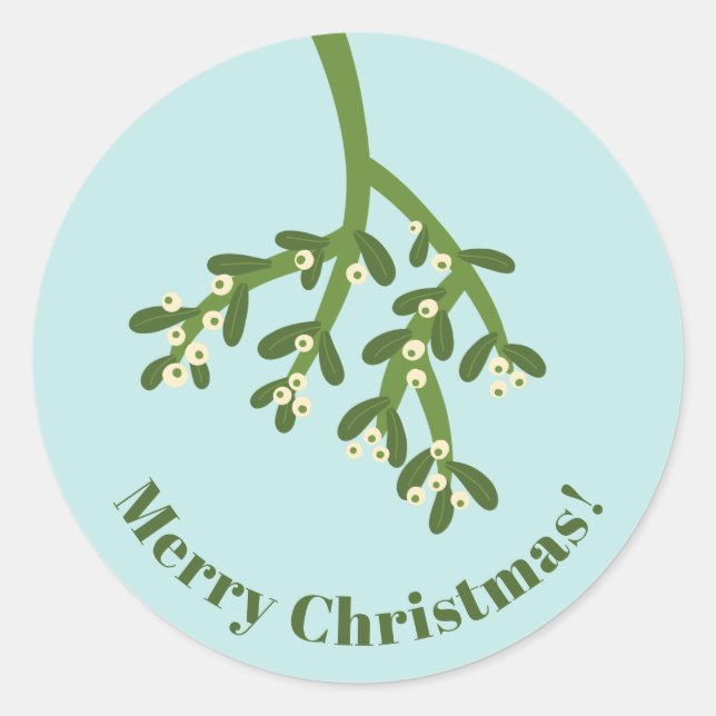 Personalised Modern Mistletoe Christmas Classic Round Sticker (Front)