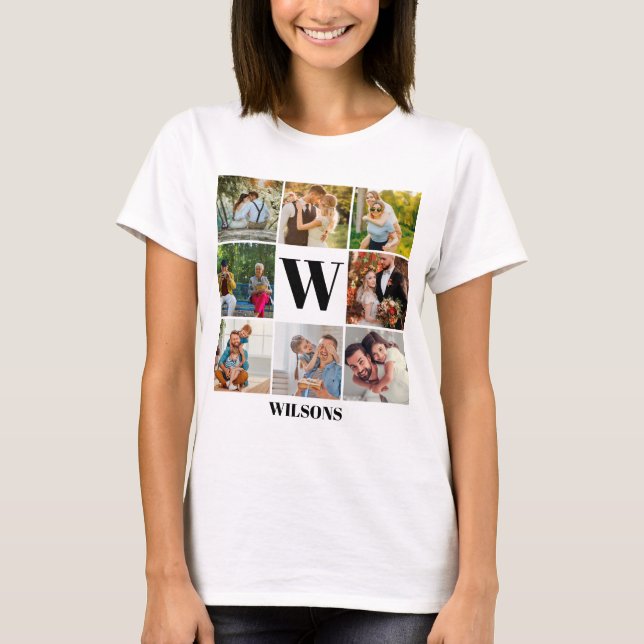 Personalised Modern Monogram Family Photo Collage T-Shirt (Front)