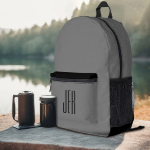 Personalised Modern Monogram Initials Grey Black Printed Backpack
