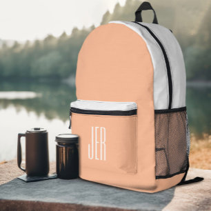 Personalised Modern Monogram Initials Peach White Printed Backpack