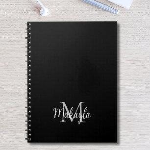 Personalised Modern Monogram Name Black Notebook