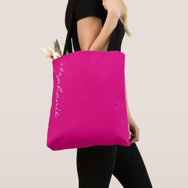 Personalised Modern Monogram Neon Pink and Orange Tote Bag (Close Up)