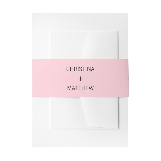 Personalised Modern NAME Black Blush PINK Wedding Invitation Belly Band (Front Example)