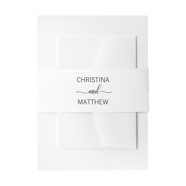 Personalised Modern NAME Black White Wedding Invitation Belly Band (Front Example)