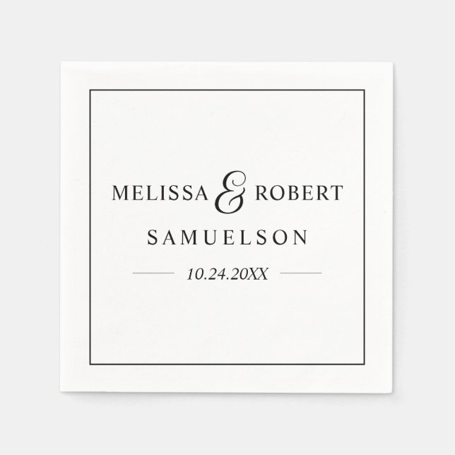 Personalised Modern NAME Black & White Wedding Napkin (Front)