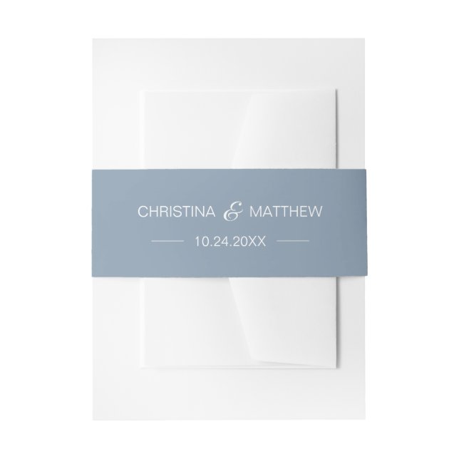 Personalised Modern NAME Dusty Blue Pink Wedding Invitation Belly Band (Front Example)