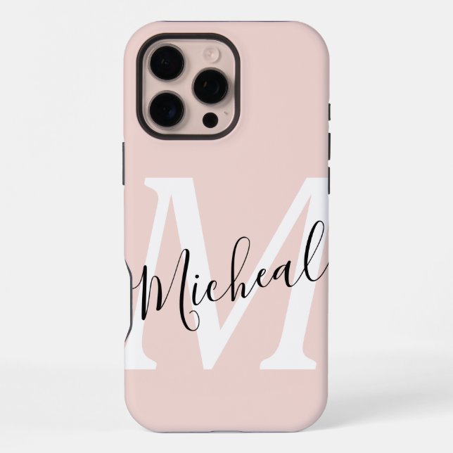 Personalised Modern Name Monogram Pink iPhone Case (Back)