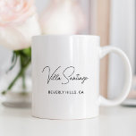 Personalised Modern Name of Home Residence Coffee Mug<br><div class="desc">Chic custom coffee mug features the name of your home residence in modern black handwritten script lettering with simple all-caps location information. Personalise with the name of your home - Villa   Last Name or other preferred title - and the city and state location.</div>