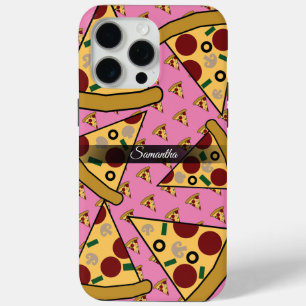 Personalised Modern Name Slice Pizza Pink iPhone 15 Pro Max Case