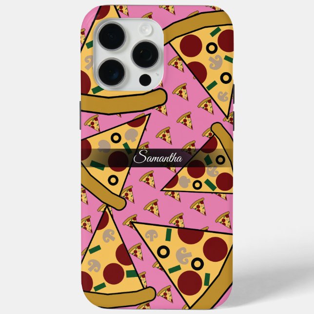 Personalised Modern Name Slice Pizza Pink Case-Mate iPhone Case (Back)