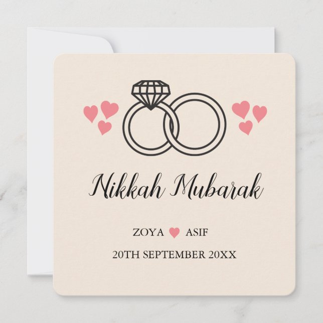 Personalised Modern Nikkah Wedding Mubarak Card (Front)
