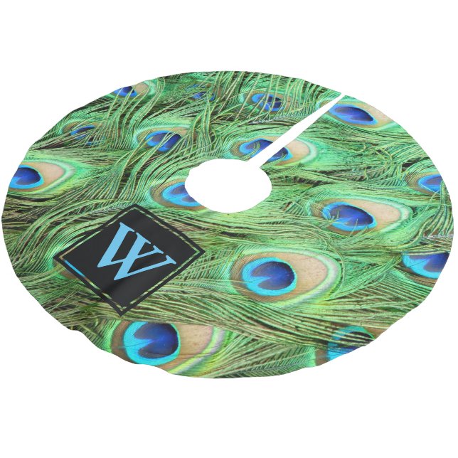 Personalised - Modern Peacock Feathers Brushed Polyester Tree Skirt (Angled)