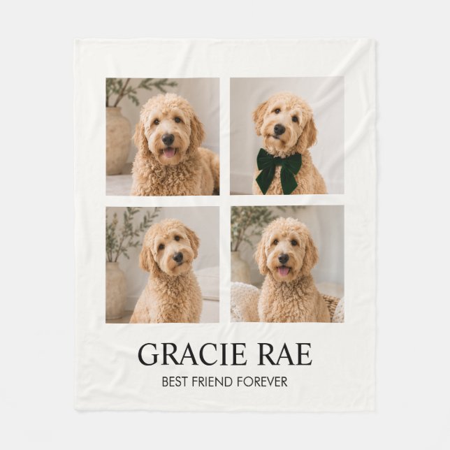 Personalised Modern Pet Photo Collage Fleece Blanket (Front)