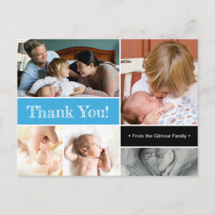 Personalised Modern Photo Collage Blue Thank you Announcement Postcard