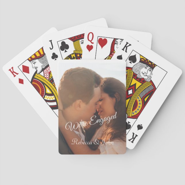 Personalised Modern Photo Engagement Calligraphy  Playing Cards (Back)