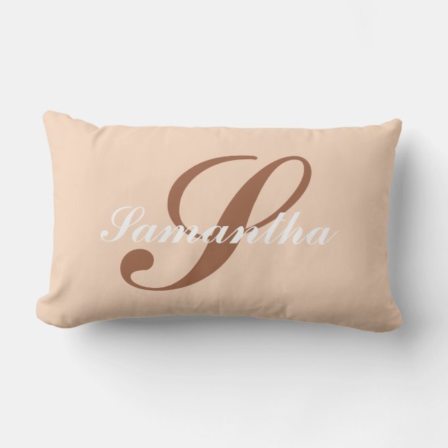 Personalised Modern Pink &brown monogram name Lumbar Cushion (Front)