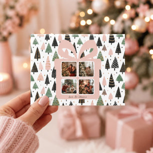 Personalised Modern Pink Christmas Photo Postcard