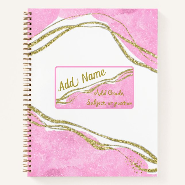 Personalised modern Pink & Gold Notebook (Front)