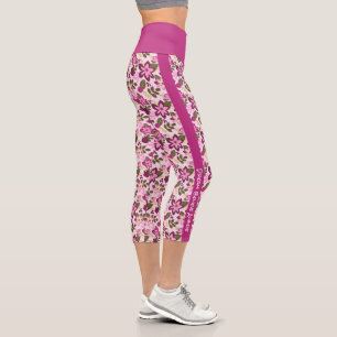 Personalised Modern Pink Magenta Floral Capri Leggings