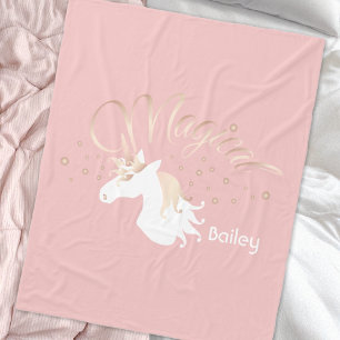 Personalised Modern Pink Magical Unicorn Fleece Blanket