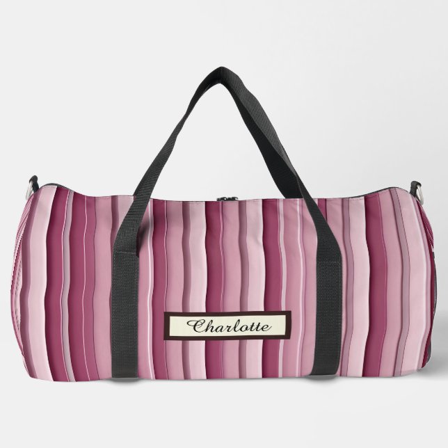 Personalised Modern Pink Mauve Striped Duffle Bag (Front)