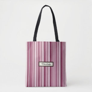 Personalised Modern Pink Mauve Striped Shoulder Tote Bag