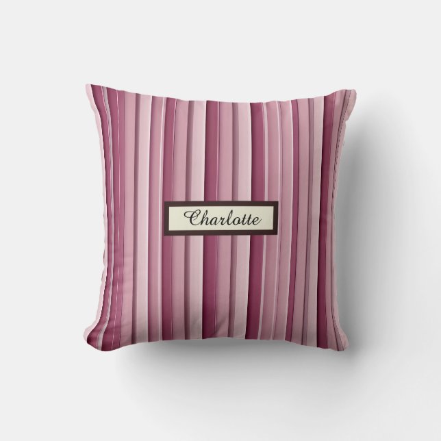 Personalised Modern Pink Mauve Vertical Stripes  Cushion (Front)