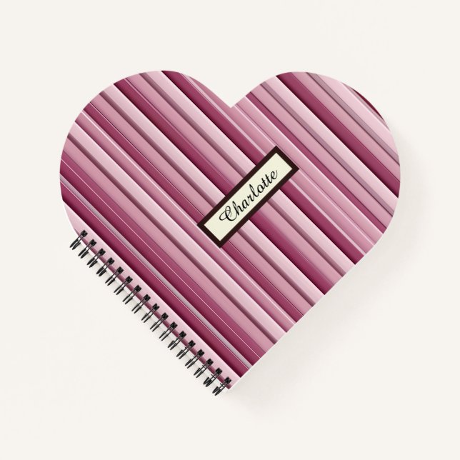 Personalised Modern Pink Mauve Vertical Stripes  Notebook (Front)