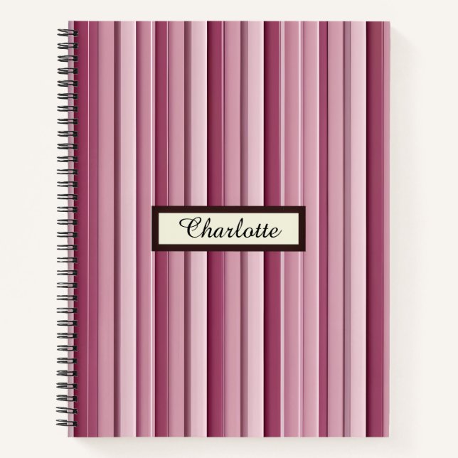 Personalised Modern Pink Mauve Vertical Stripes  Notebook (Front)