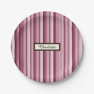 Personalised Modern Pink Mauve Vertical Stripes Paper Plate