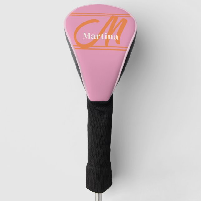 Personalised Modern Pink Monogram Golf Head Cover (Front)