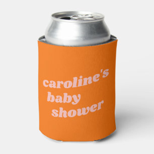 Personalised Modern Pink Orange Retro Baby Shower Can Cooler