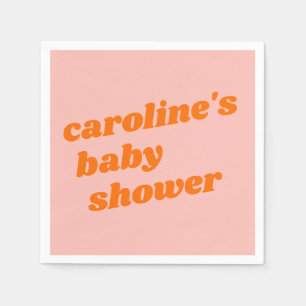 Personalised Modern Pink Orange Retro Baby Shower  Napkin