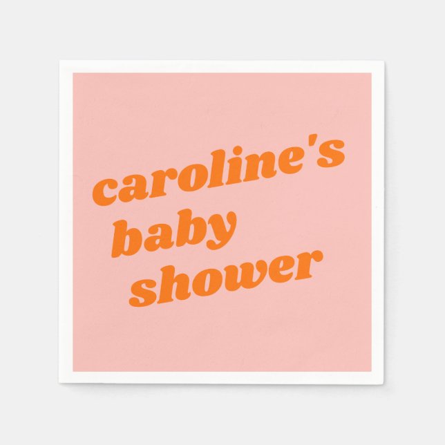 Personalised Modern Pink Orange Retro Baby Shower  Napkin (Front)