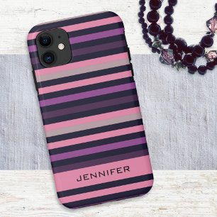 Personalised Modern Pink Purple Stripe Patterned Case-Mate iPhone Case