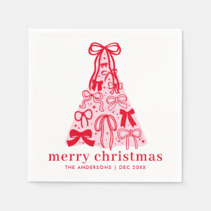 Personalised Modern Pink Red Bows Christmas Napkin