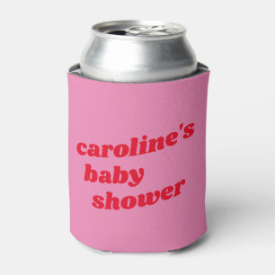 Personalised Modern Pink Red Retro Baby Shower  Can Cooler