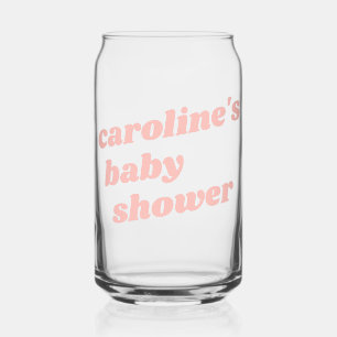 Personalised Modern Pink Retro Favour Baby Shower  Can Glass