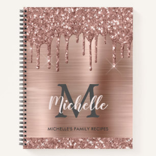 Personalised Modern Pink Rose Gold Glitter Drips Notebook