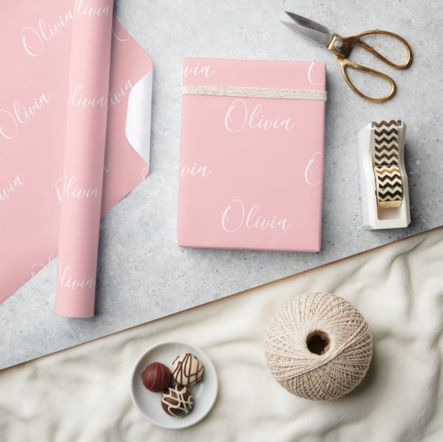 Personalised Modern Pink Script Name Wrapping Paper (Crafts)