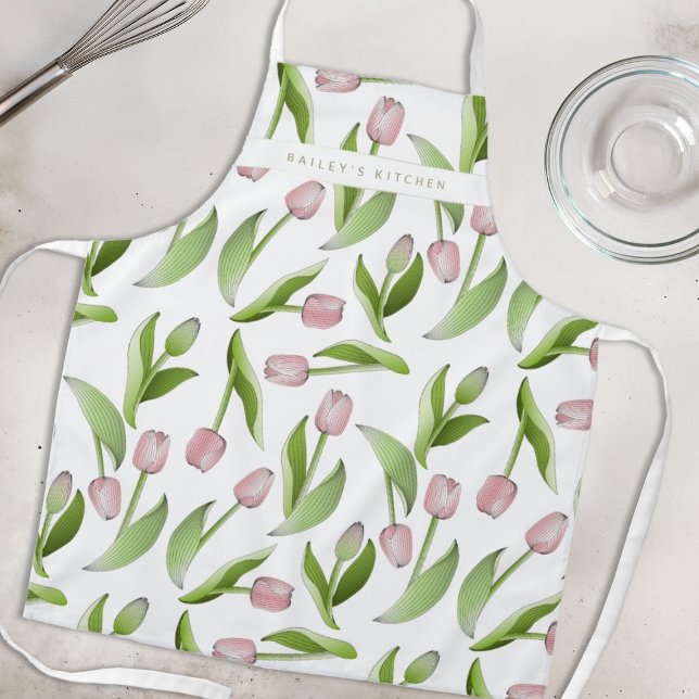 Personalised Modern Pink Tulip Apron (Creator Uploaded)